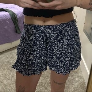 Floral Navy Flowy Ruffled Tie Shorts